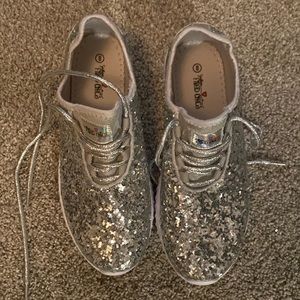 Southern fried chicks sliver sequin sneakers